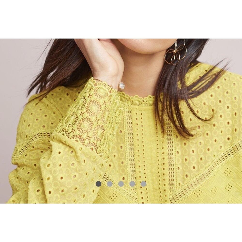 James Coviello Anthropologie Burnham Boho Lace Long Sleeve Top-Gold Yellow-Sz XS - Picture 5 of 10